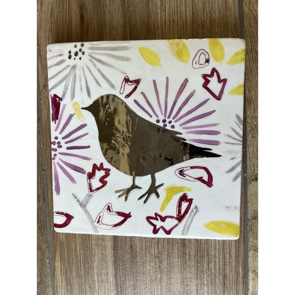 Hand Painted Tiles Bird Made In England 5.25” Square Wall Hang - Picture 1 of 5